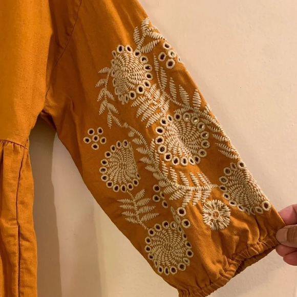 MADEWELL Embroidered Sleeve Popover Dress in Burnished Caramel - Picture 7 of 11